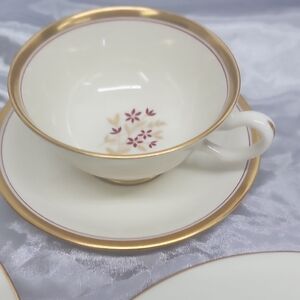 Lenox Nydia P419W   cup and saucer set of 4 cups, 7 saucers Retired